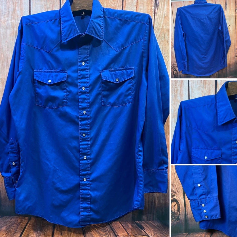 Vintage Perfect Electric Blue Pearl Button Shirt